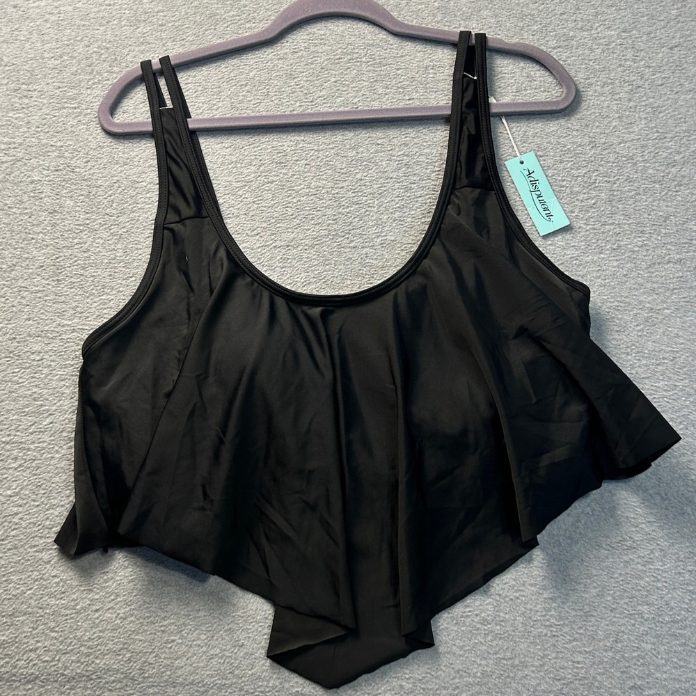 Tankini Top Womens 2XL Black Flounce Tummy Control Ruffle Swimwear‎ Beach Resort